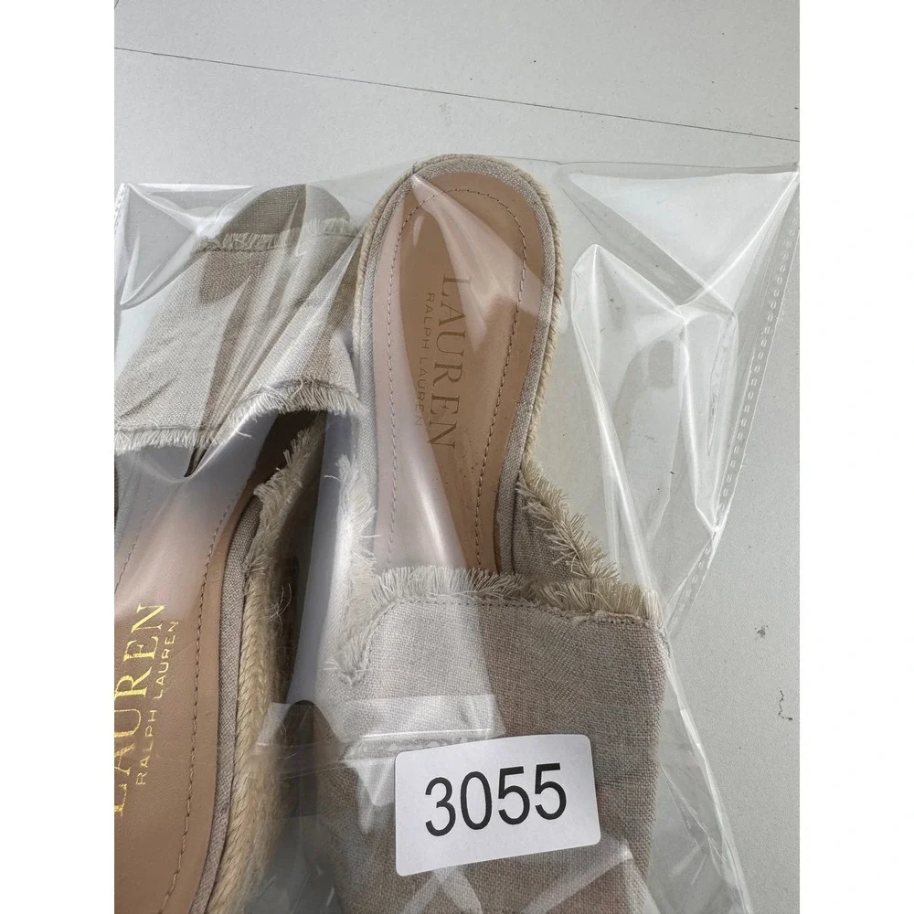 Lauren Ralph Lauren Carlynda Espadrille Wedge Mules‎ Linen Tan Womens Size 6 B